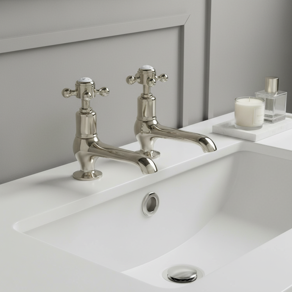 traditional basin pillar taps brushed nickel