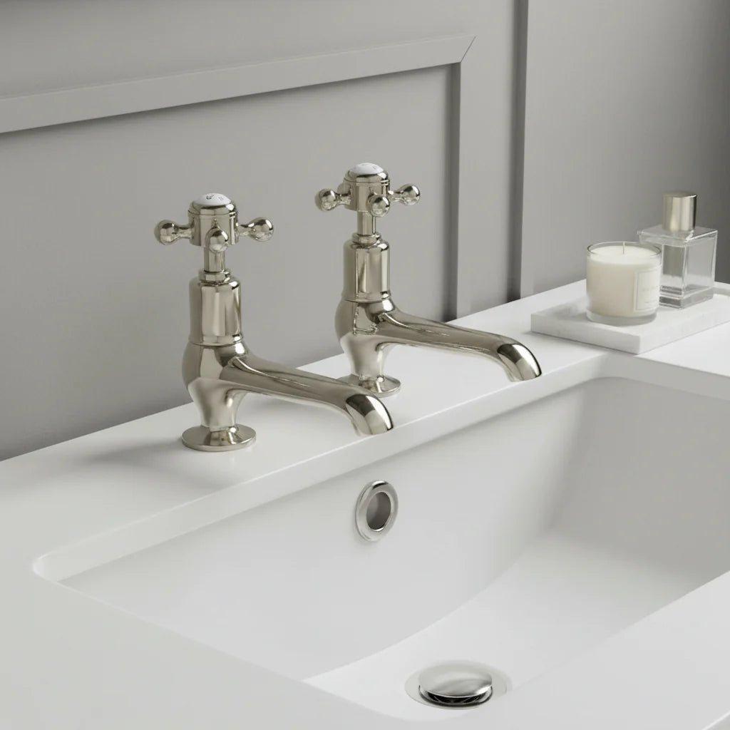 nickel traditional basin pillar taps 