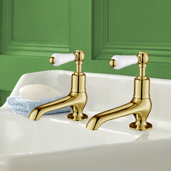 traditional basin pillar taps gold finish Main image