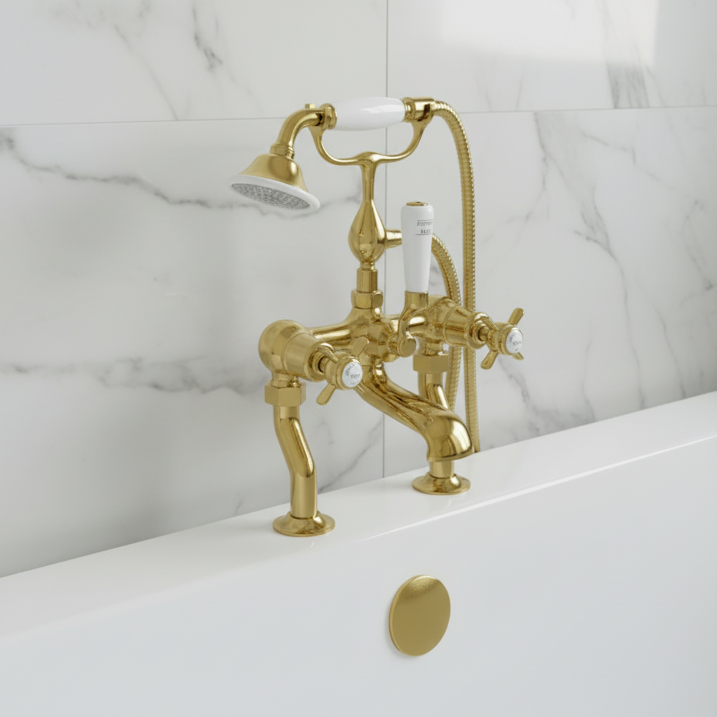 traditional bath filer tap with shower attachment - polished gold  Main image