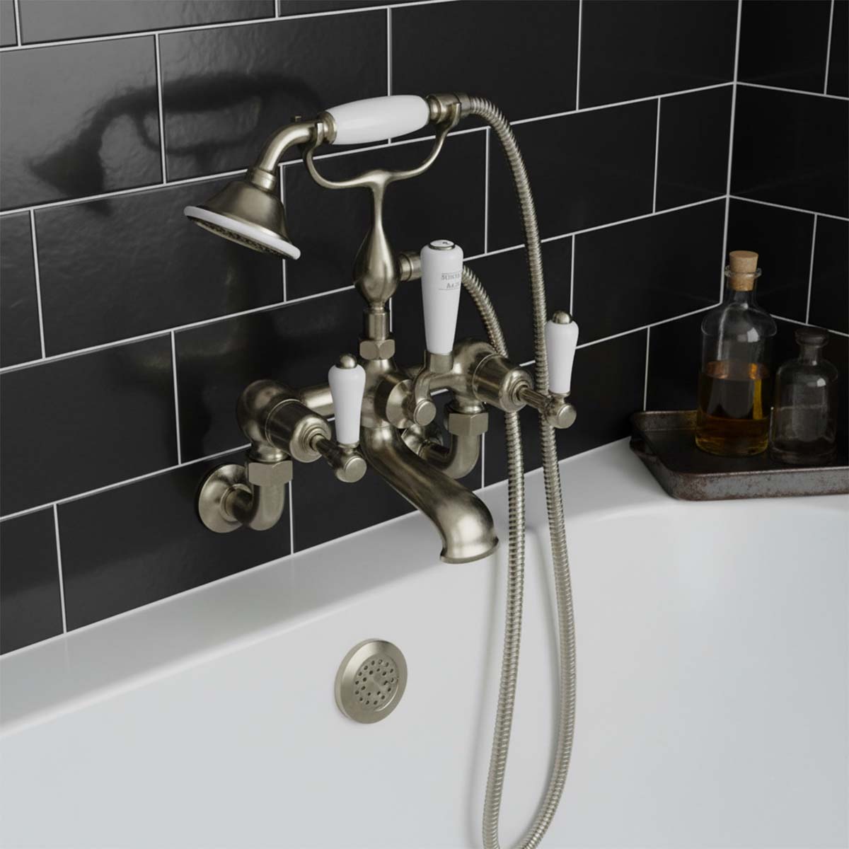 traditional bath shower mixer with shower attachment - nickel 