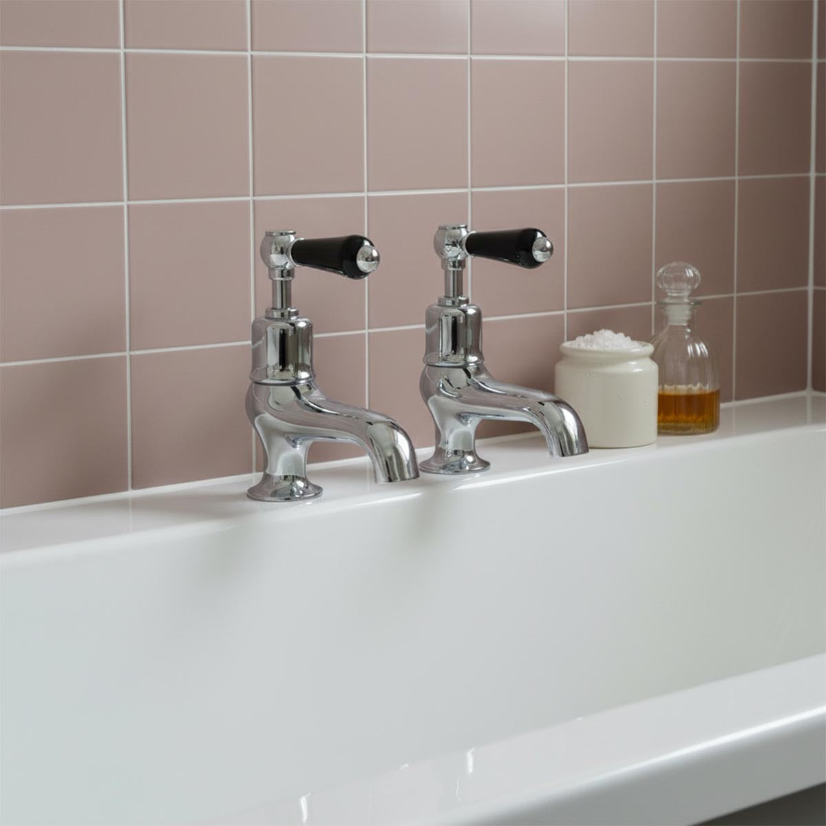 traditional bath taps with black handle