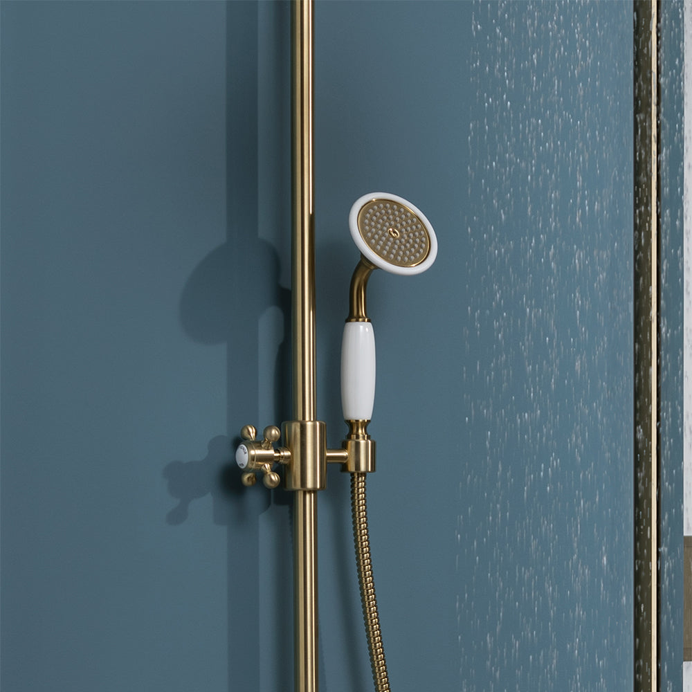 Rigid Riser with Exposed Valve, Handshower and 200mm Shower Head and Arm - Polished Gold Secondary image