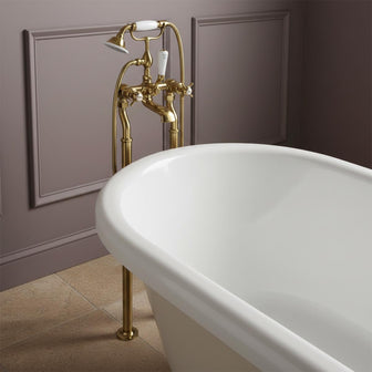 Traditional Freestanding Crosshead Bath Mixer Tap with Hand Shower Set - Gold Secondary image
