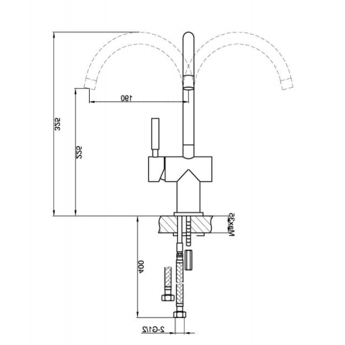Monobloc kitchen tap Technical Drawing