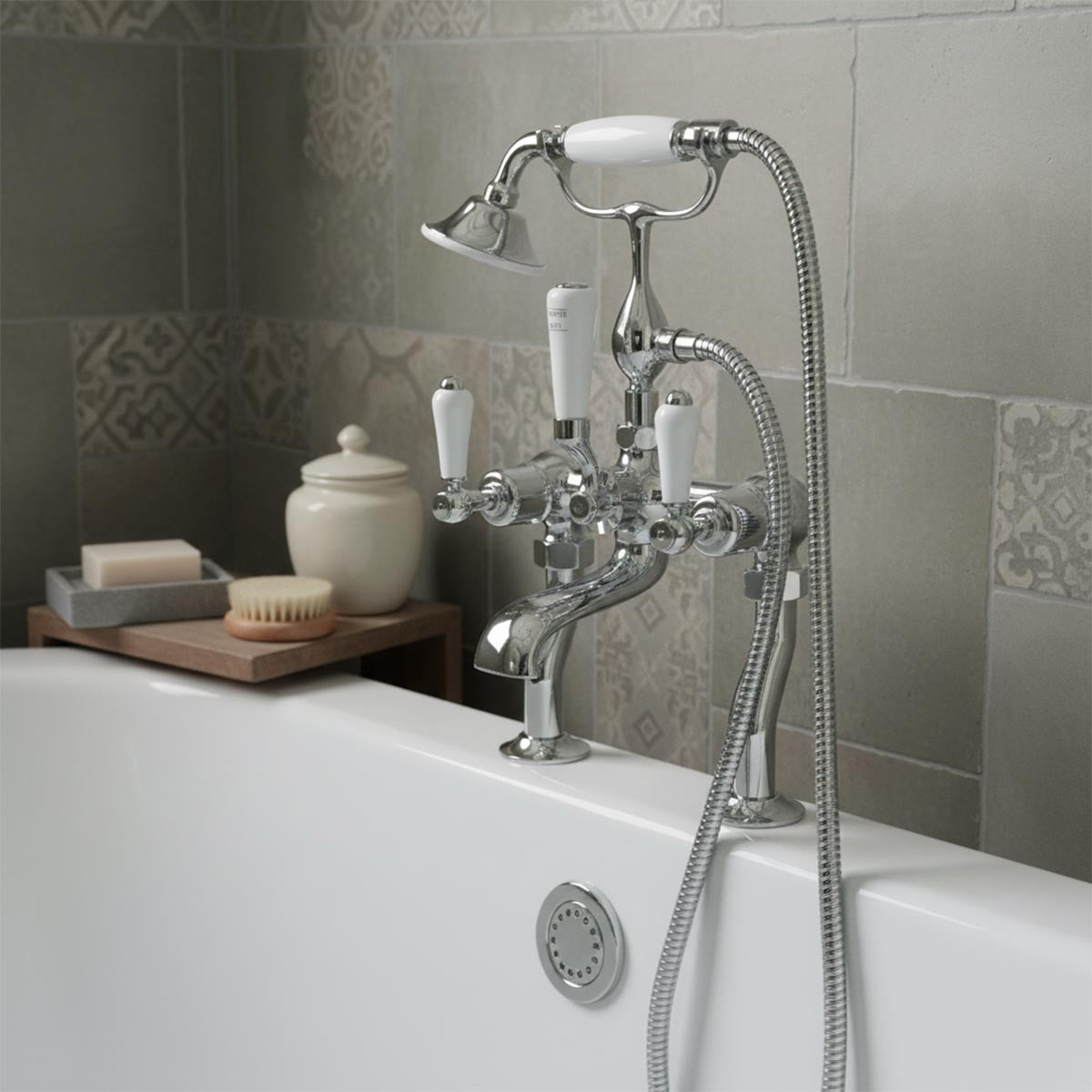 traditional lever bath tap with shower attachment - chrome