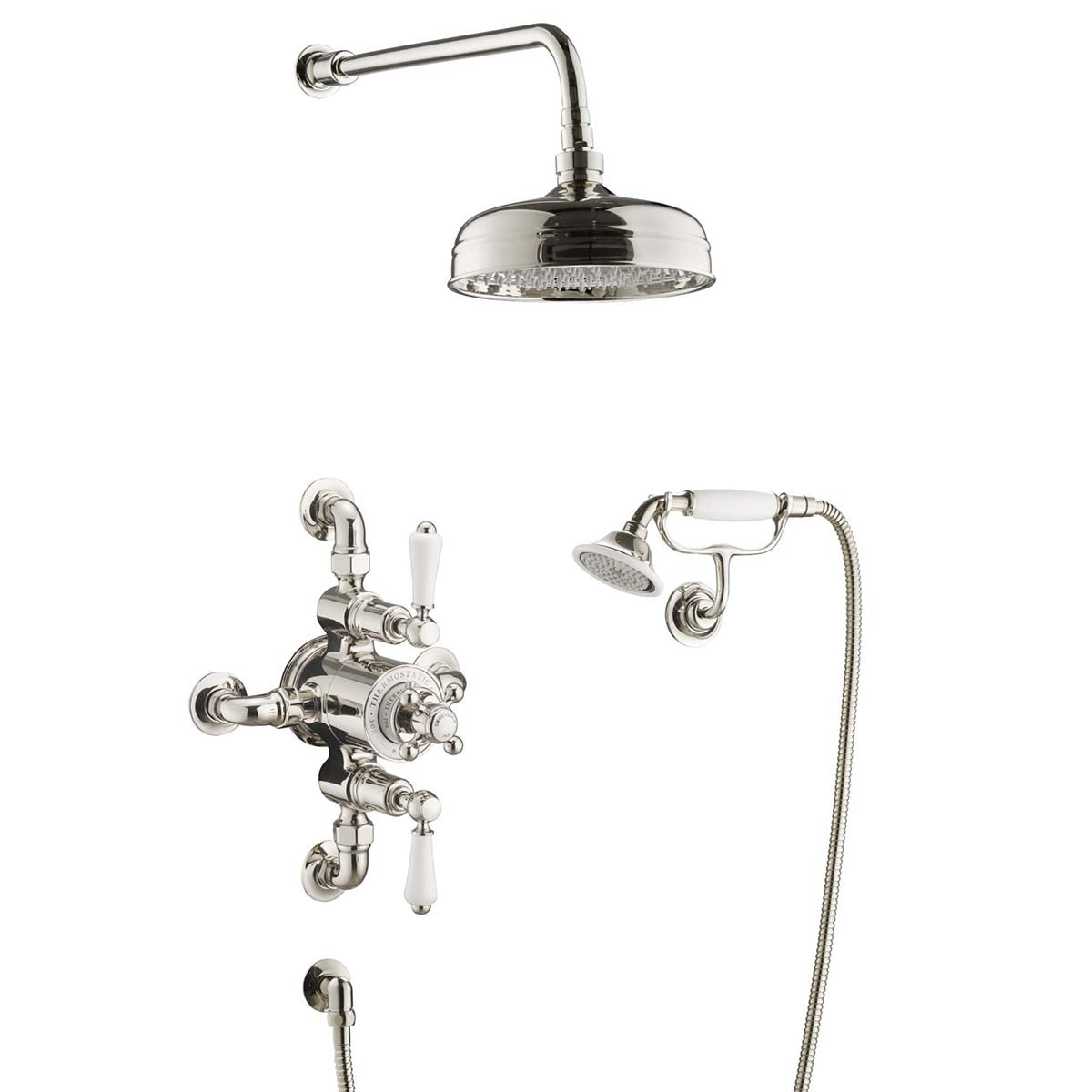 Traditional Exposed Thermostatic Shower Valve with 2 Outlets - Brushed Nickel Secondary image