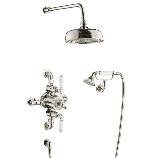 traditional shower valve with shower head and handset - nickel 