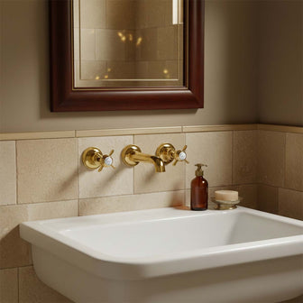 traditional three hole wall mounted basin tap Main image