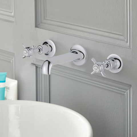 Traditional wall mounted basin mixer tap chrome finish