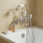 traditional wall mounted bath  mixer tap with white levers
