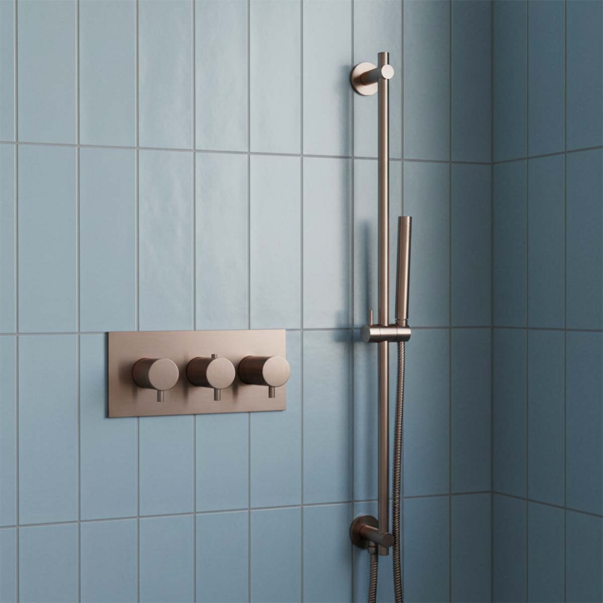 triple control shower valve for 2 outlets - brushed bronze