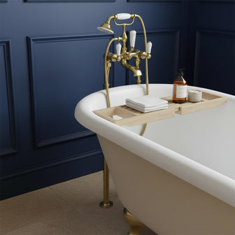 Gold Freestanding Bath Shower Mixer Tap with Shower Kit with Lever Handles Secondary image