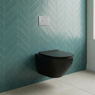wall hung toilet with stainless steel flush plate and concealed cistern with frame Main image