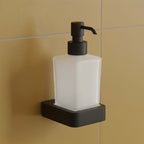 wall mount black soap dispenser with frosted glass