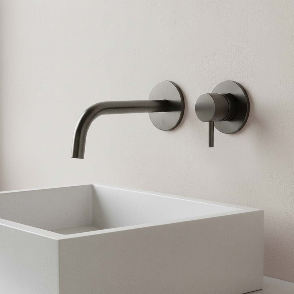 wall mounted 2 hole basin tap - brushed black