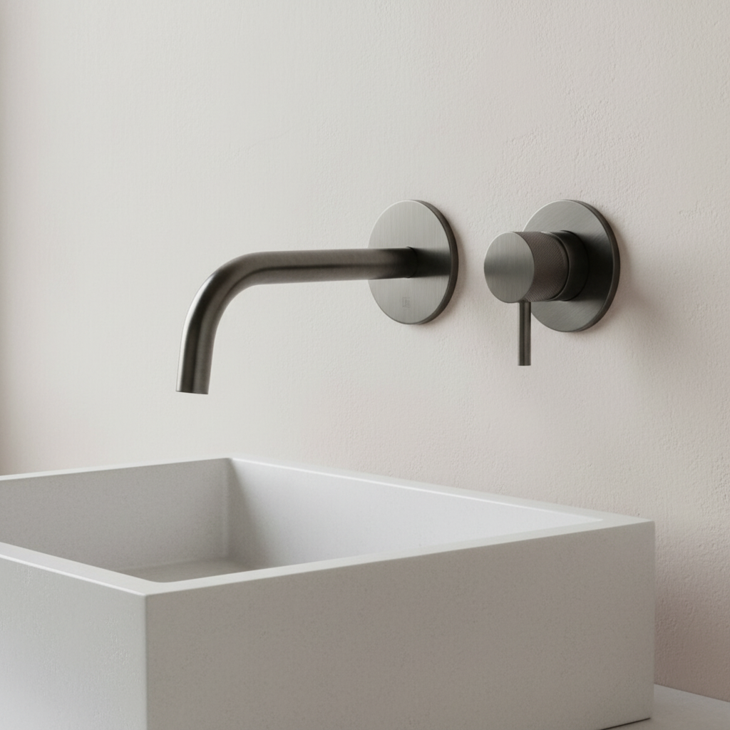 wall mounted 2 hole basin tap - brushed black