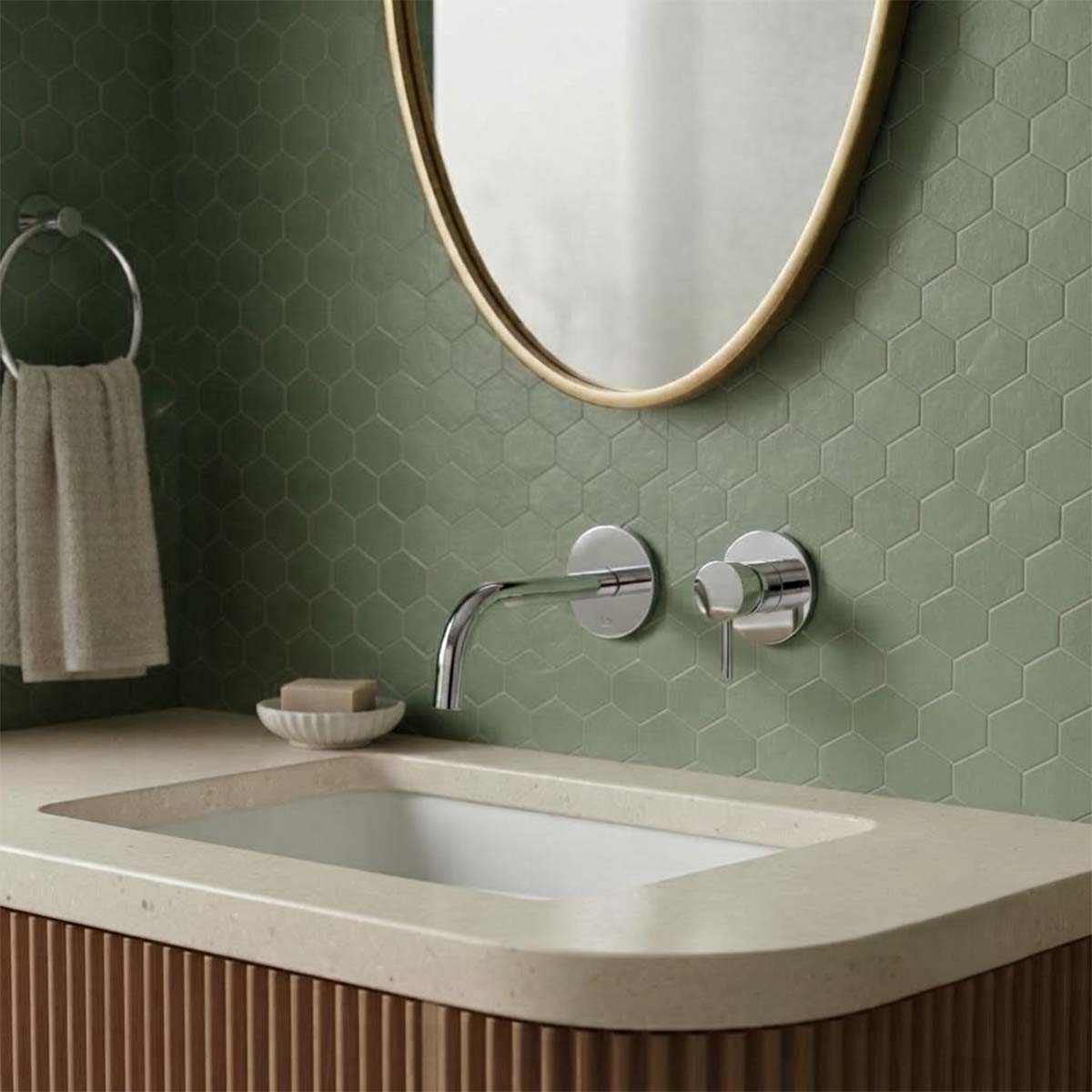 wall mounted 2 hole basin tap with150mm slim basin spout