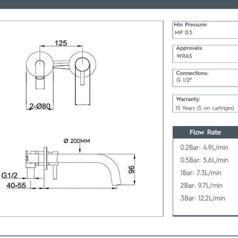 Brushed Brass Single Lever Wall Mounted Basin Mixer Tap - 150mm Secondary image