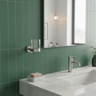 wall mounted bathroom tumbler holder with glass - stainless steel  Main image