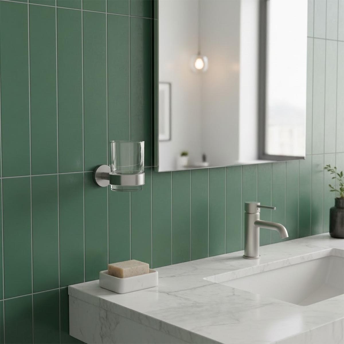 wall mounted bathroom tumbler holder with glass - stainless steel 