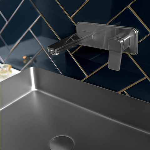 wall_mounted_black_basin_mixer_tap_with_plate_and_single_lever
