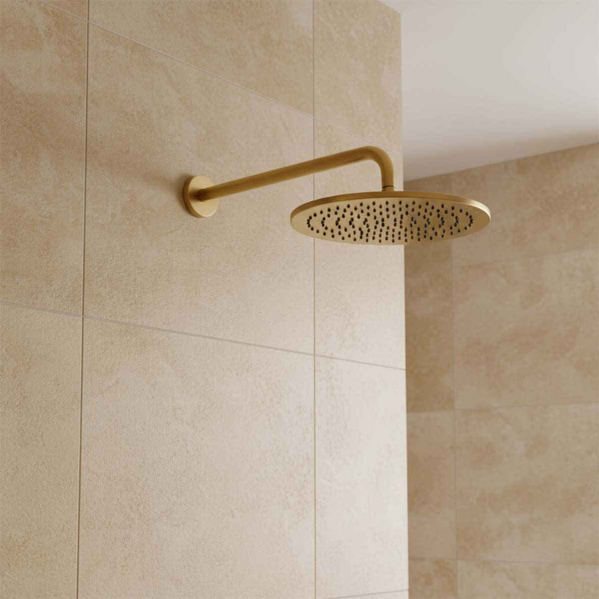 wall mounted brushed brass shower head and arm set