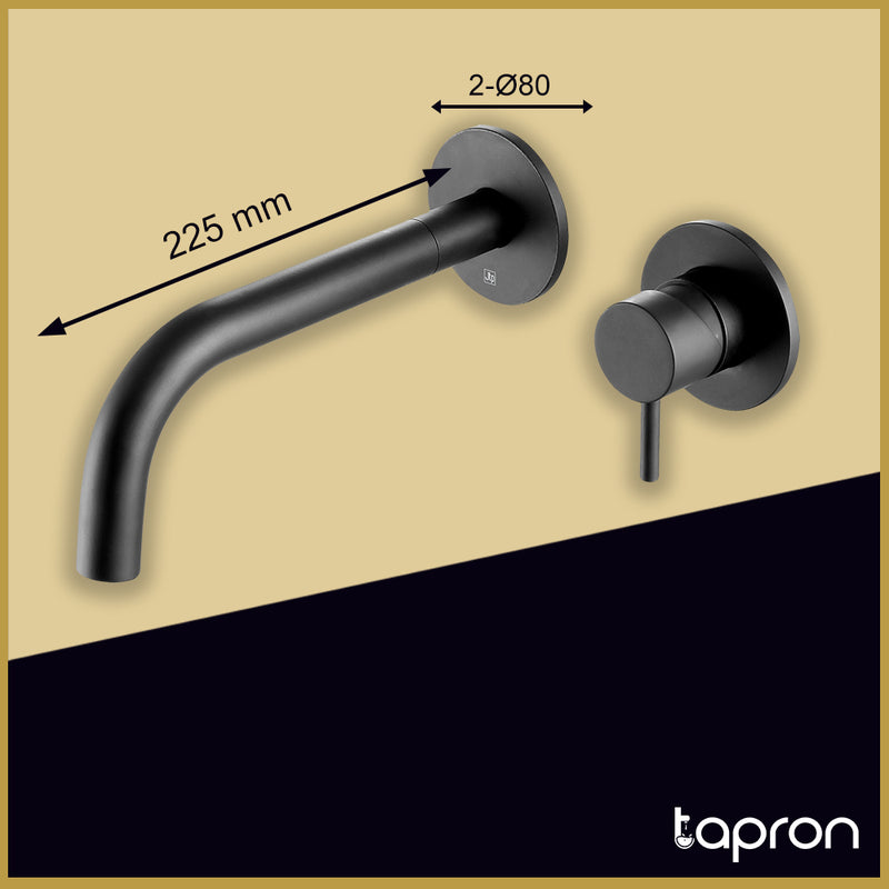 matt black wall mounted basin mixer tap-Tapron