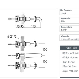 Traditional  3 Hole Basin Tap Wall Mounted - Brushed Nickel Secondary image