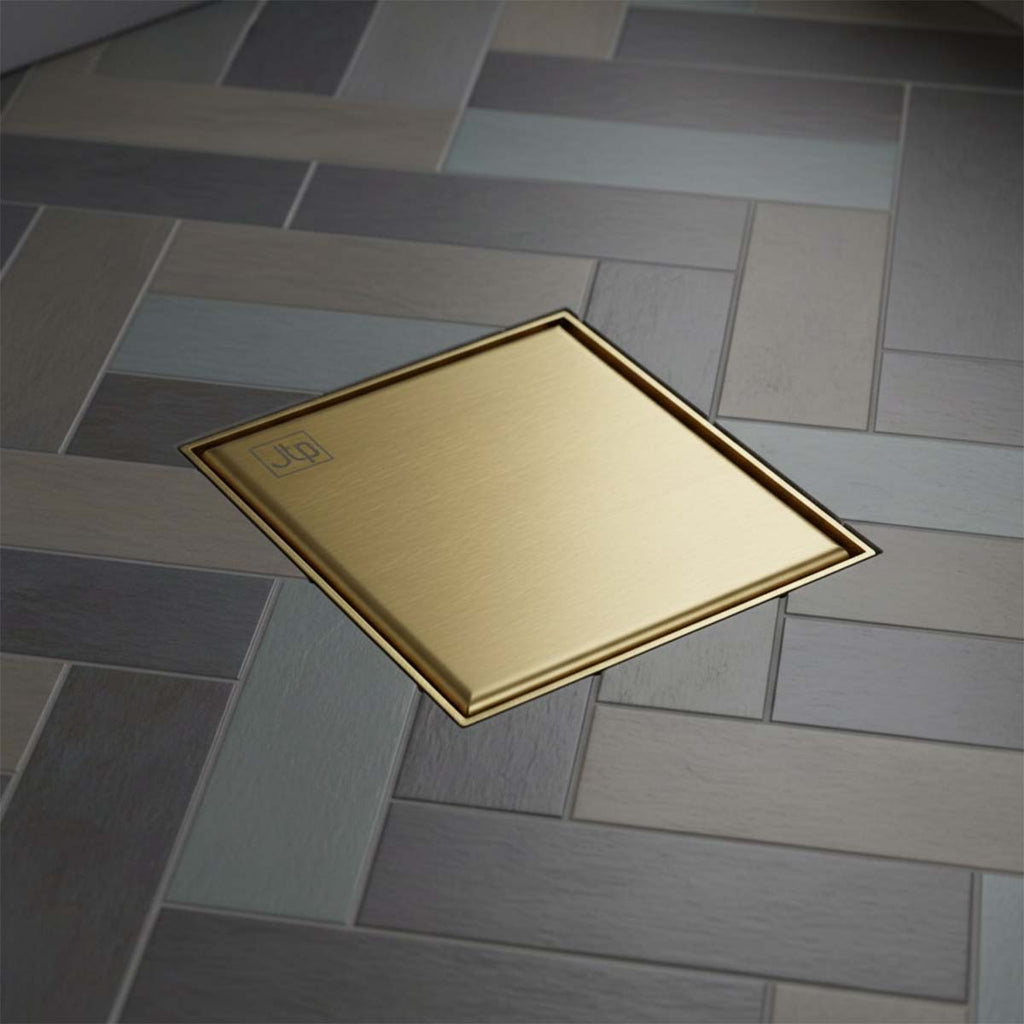 wet room square shower drain - brushed brass 