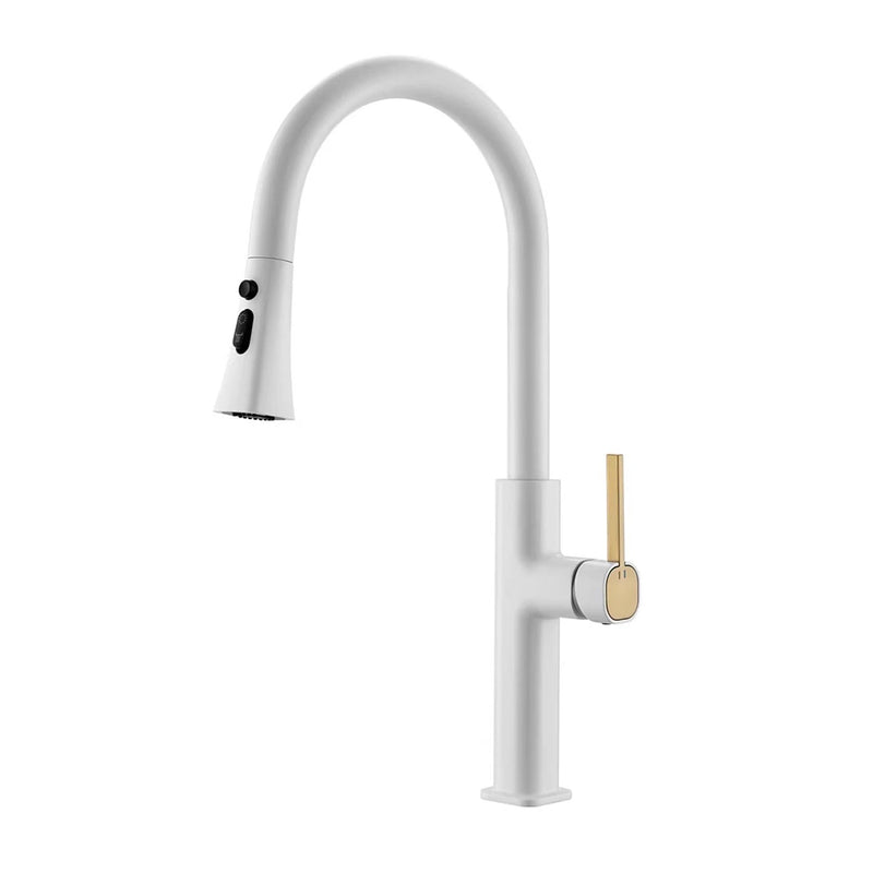 White Pull Out Kitchen Tap with Swivel Spout - Matt White