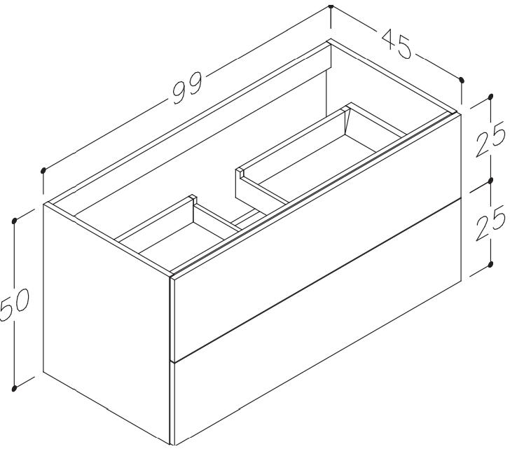 Aqua Wall Mounted 2 Drawer Vanity Unit with Easy Installation- 1000mm [TRAQM100]