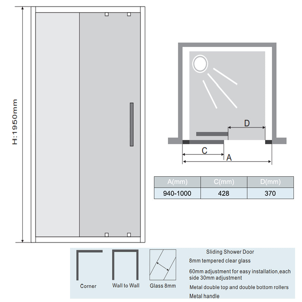 sliding shower door enclosure - tapron