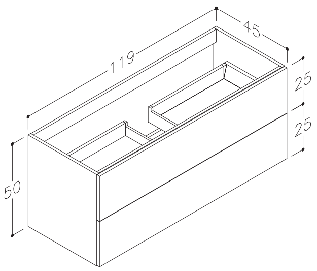 Aqua Wall Mounted 2 Drawer Vanity Unit with Generous Space-Saving and Soft-Closing Drawers - White- 1200mm Secondary image