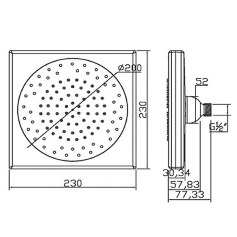 Contemporary Overhead Square Shower Head, HP 1 - 230mm Secondary image