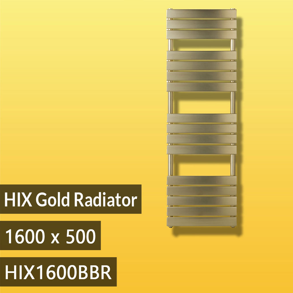 HIX Stainless Steel 1600 X 500 Vertical Gold Heated Towel Rail - Brushed Brass Finish -1987BTU [HIX1600BBR]