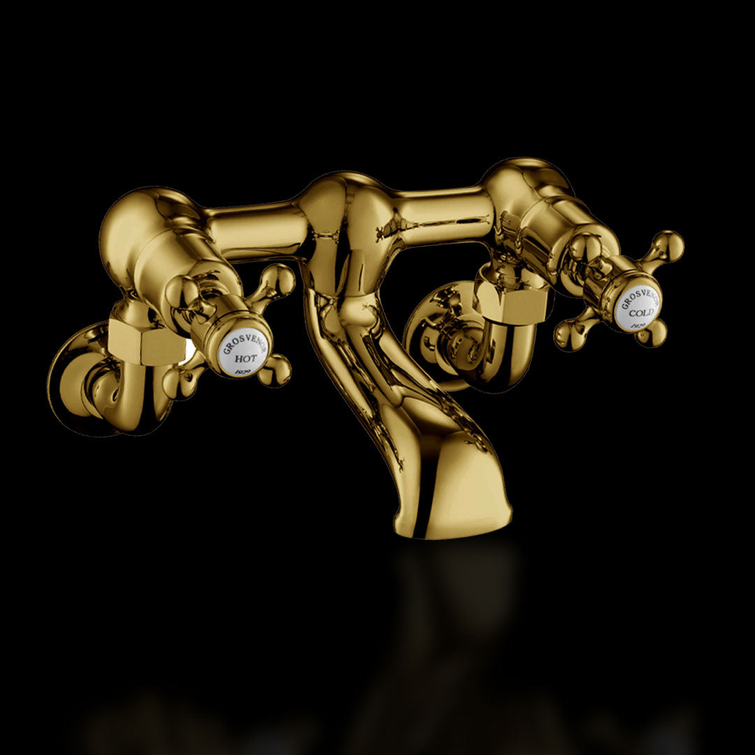 Chester Gold Cross Bath Filler Wall Mounted