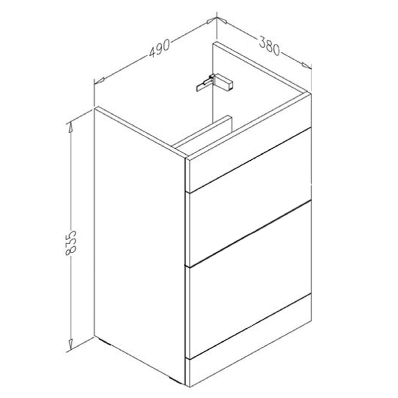 Free standing Bathroom Cabinet with Basin Technical Drawing
