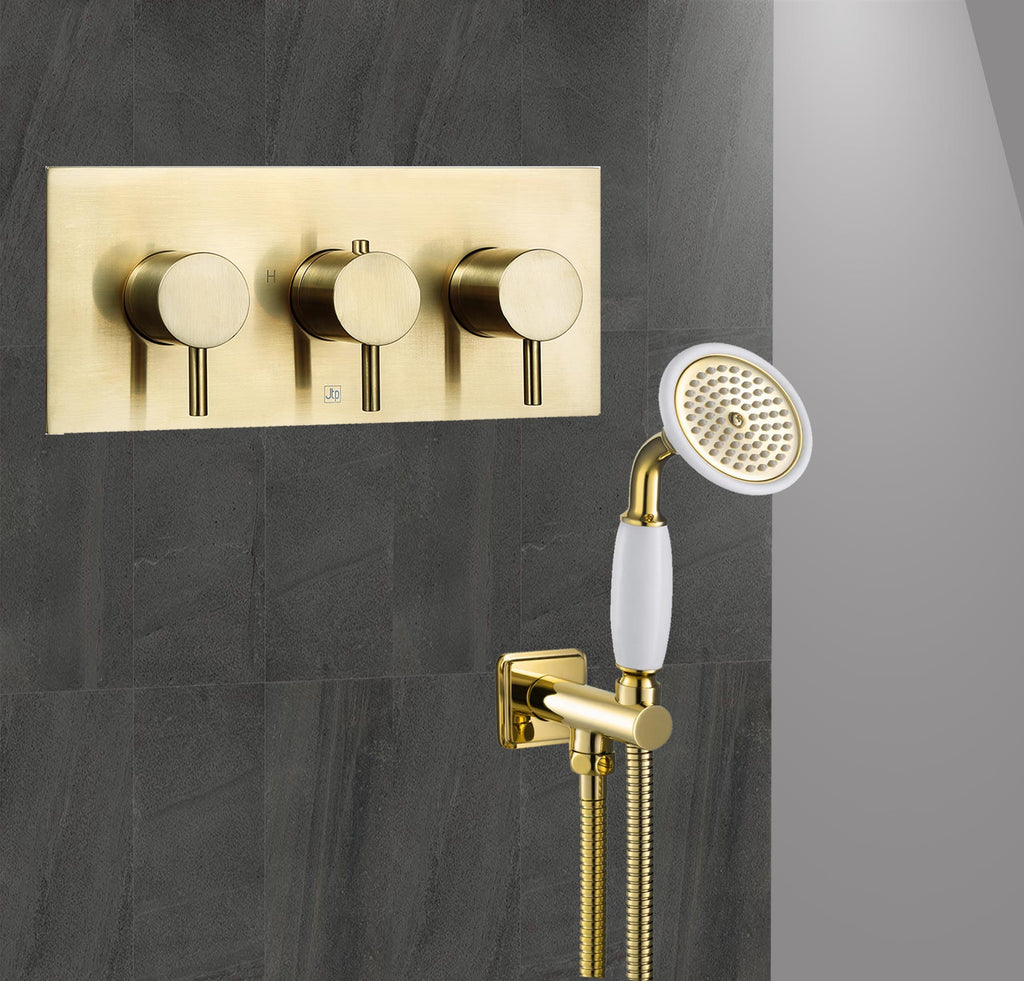 2 Outlet Thermostatic Concealed Shower Valve -Brushed Brass Finish