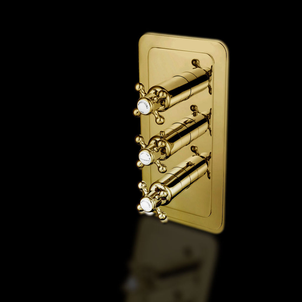Chester Gold Cross Thermostatic Concealed 2 Outlet Shower Valve