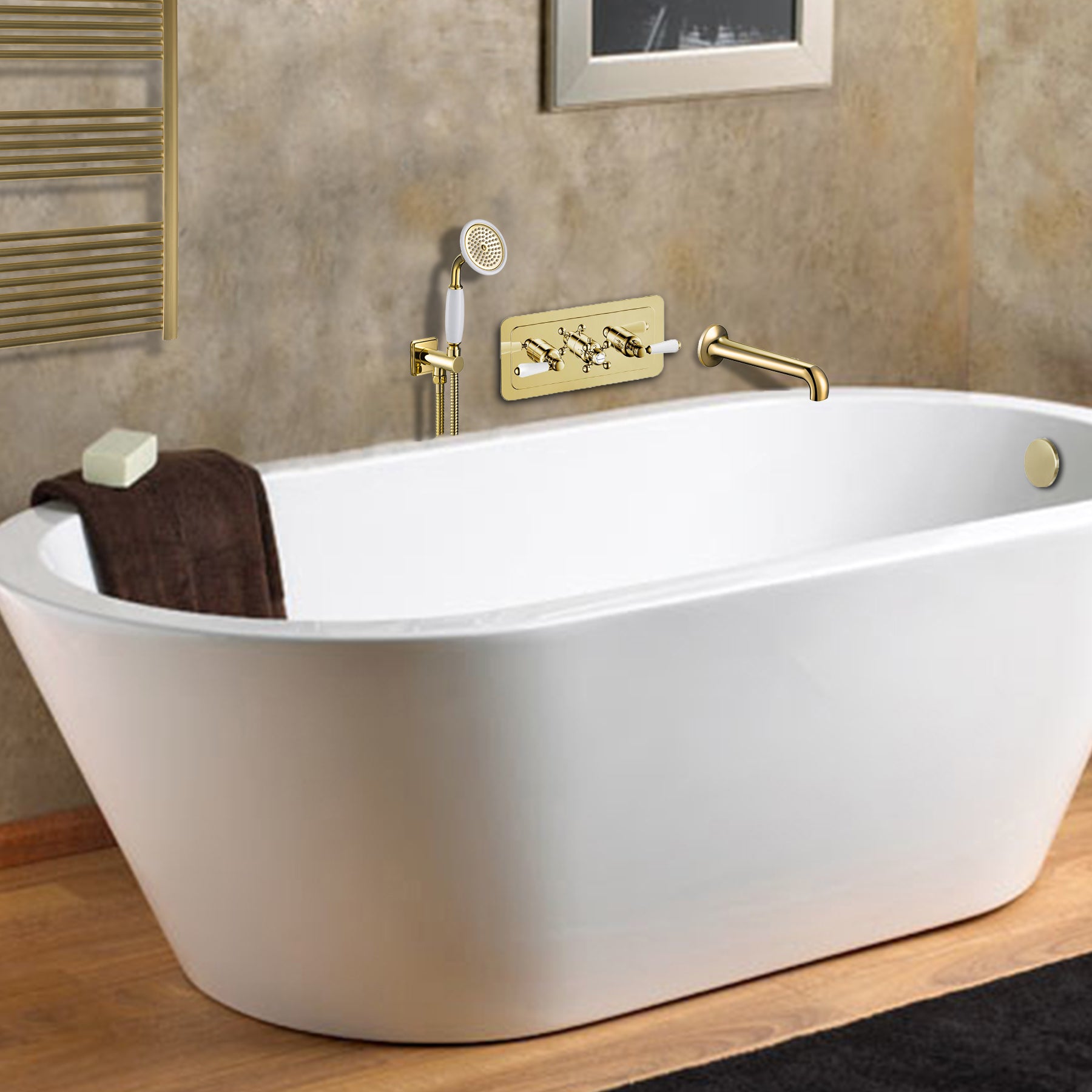 Gold Towel Radiator | 800 x 600 | Brass Towel Rail | Tapron UK