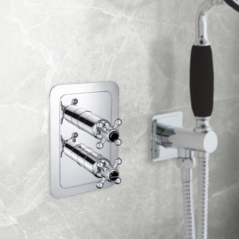 Black Crosshead 2 Outlet Concealed Thermostatic Shower Valve