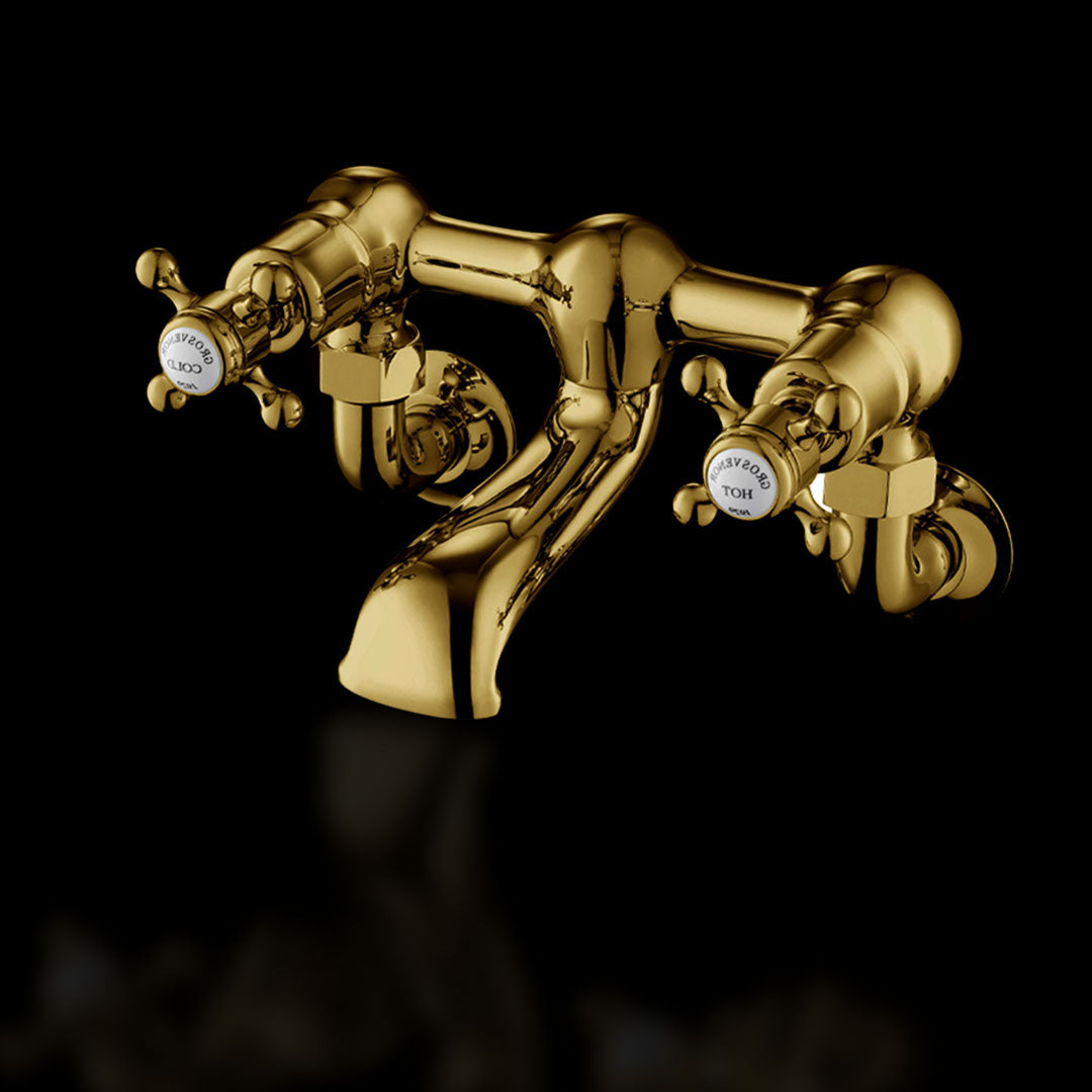 Chester Gold Cross Bath Filler Wall Mounted