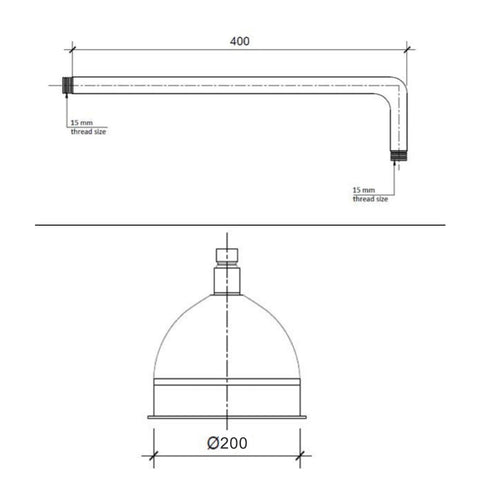 fixed shower head arm Technical Drawing - Tapron