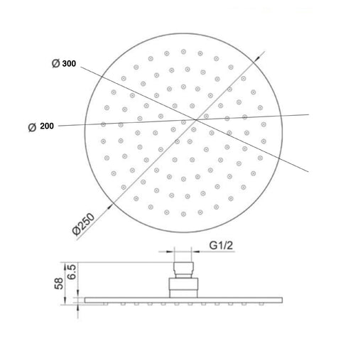 VOS Round Gold Shower Head Technical Drawing