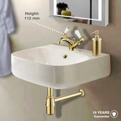 Gold lever basin mixer with matching gold bathroom accessories with 15 years guarantee