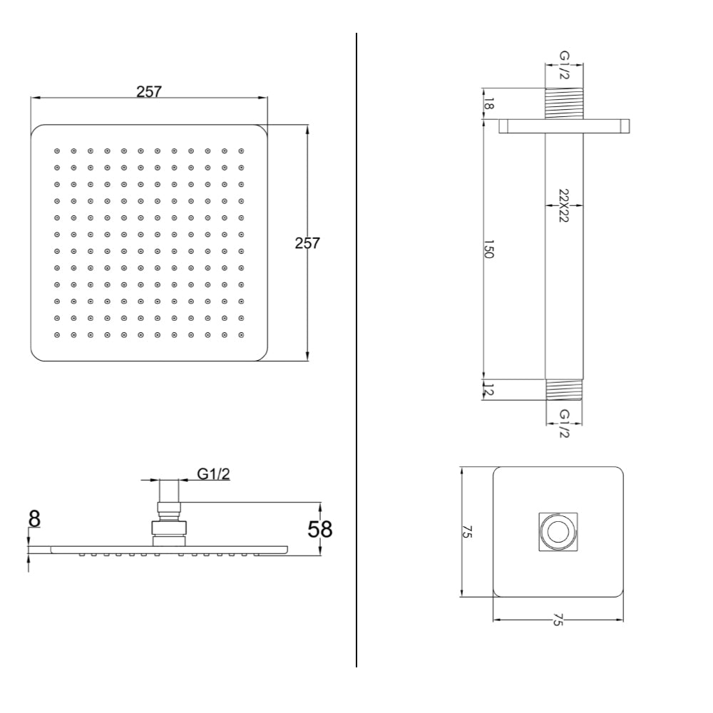 ceiling mounted shower arm and Head - Tapron
