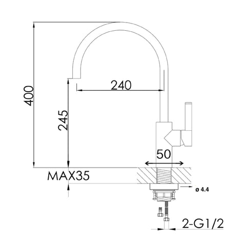 Black Kitchen Mixer Tap Technical Drawing