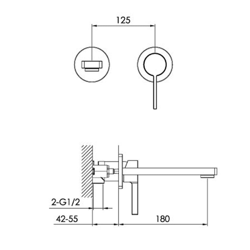 wall moutned basin mixer tap technical drawing
