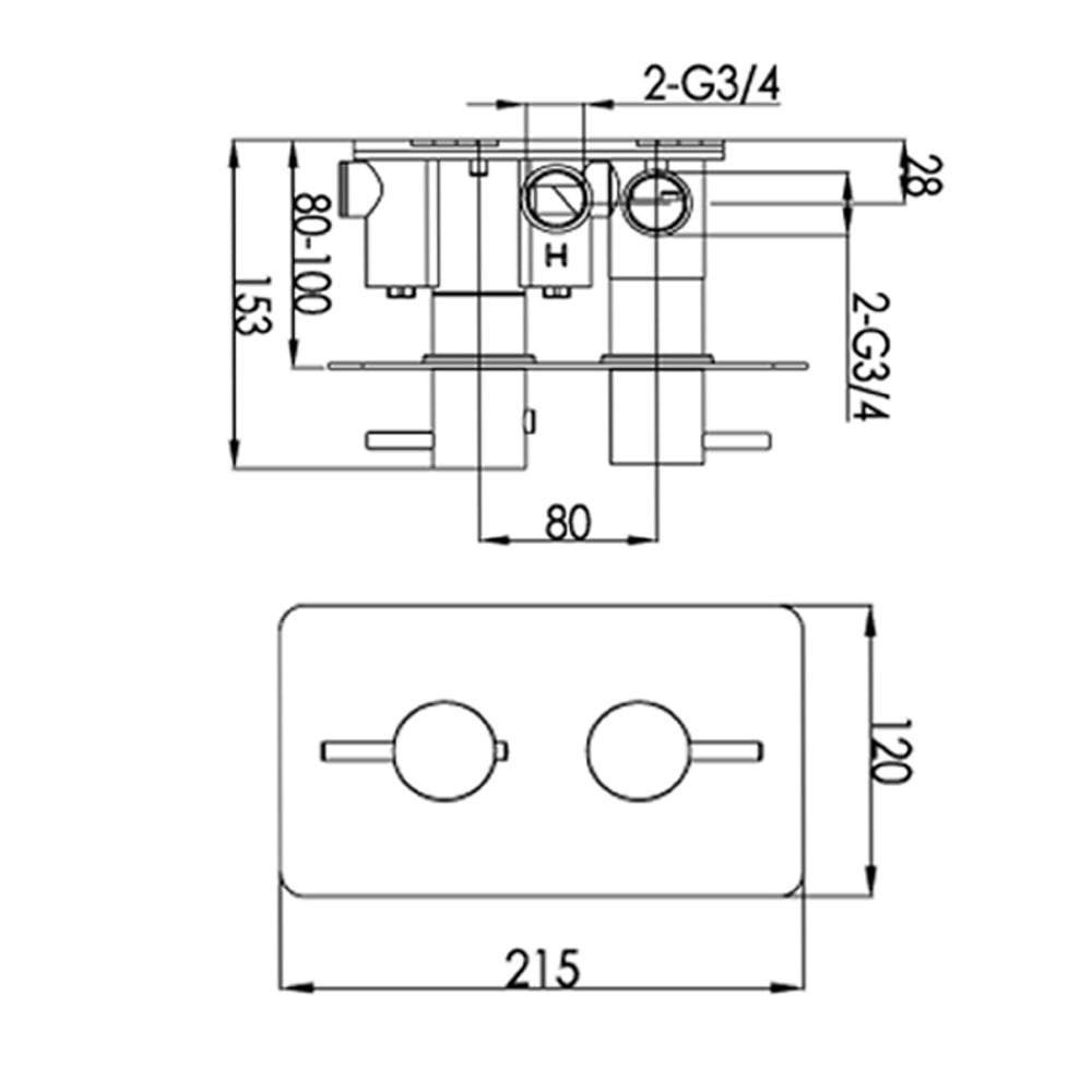 Thermostatic 2 Outlet Shower Valve tapron